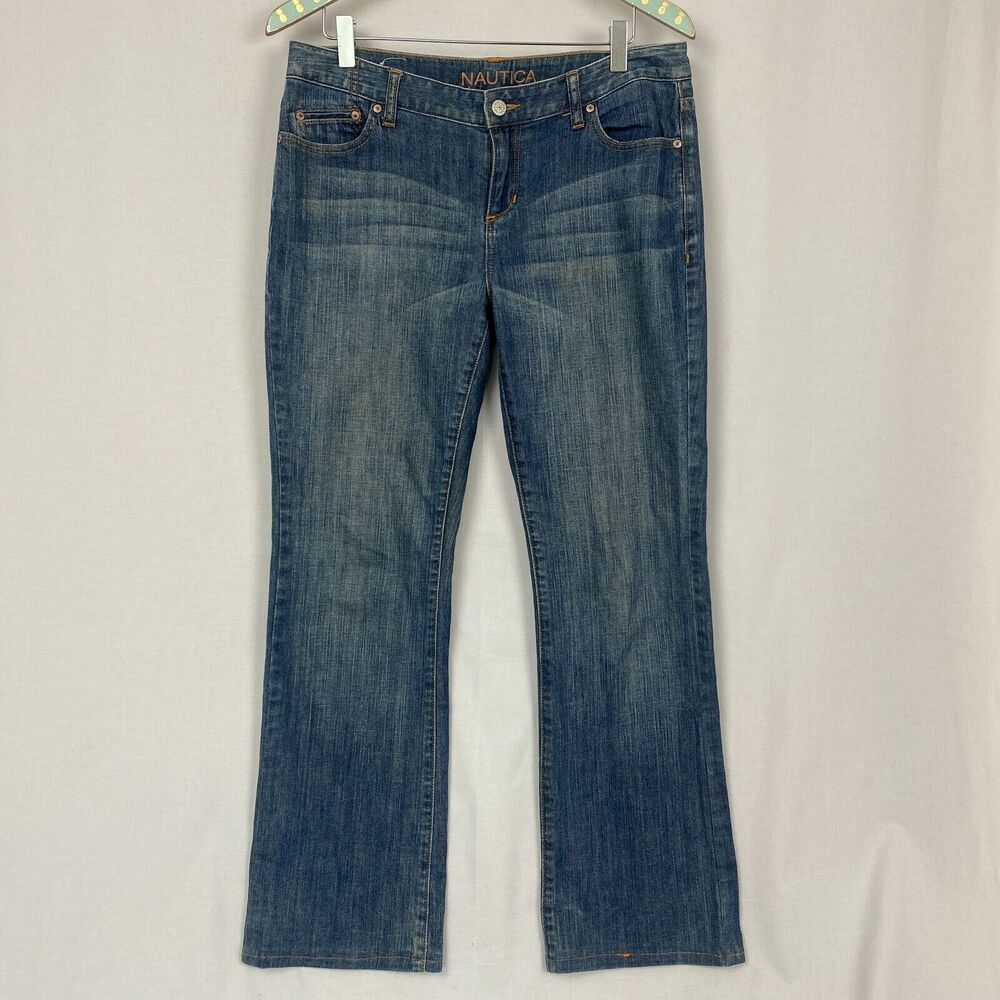 Vintage Nautica Jeans Womens 10 Marina Fit Boot Cut Blue Low Rise 34x29 90s Y2K